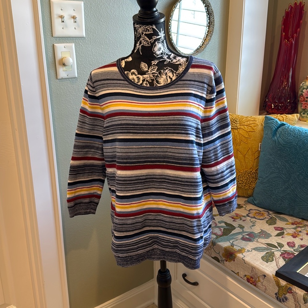 Allison Daley striped sweater, 3/4 sleeve